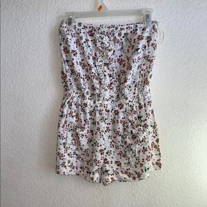 Forever 21 Floral Ruffle Jumpsuit - White and Red